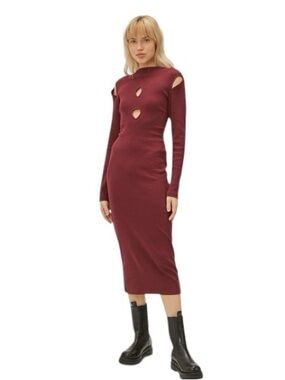 Nasty Gal Ribbed Keyhole Cutout Midi Dress